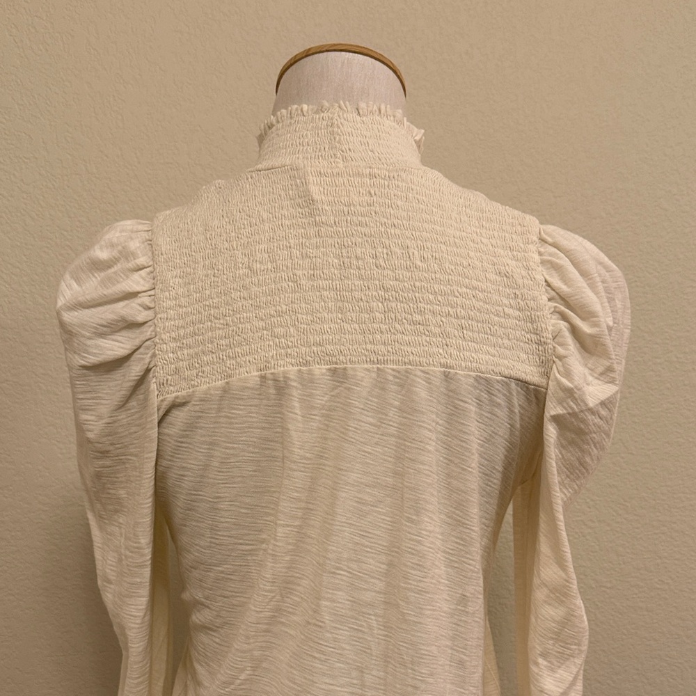 Nation Zahara Feme Mock Neck Cream‎ Long Sleeve Top with Ruffled Neck Size Small - Picture 5 of 11